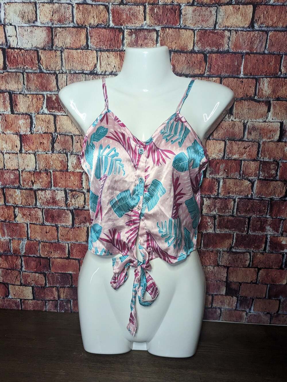 Nasty Gal Floral Tie Front Satin Cami Size XS